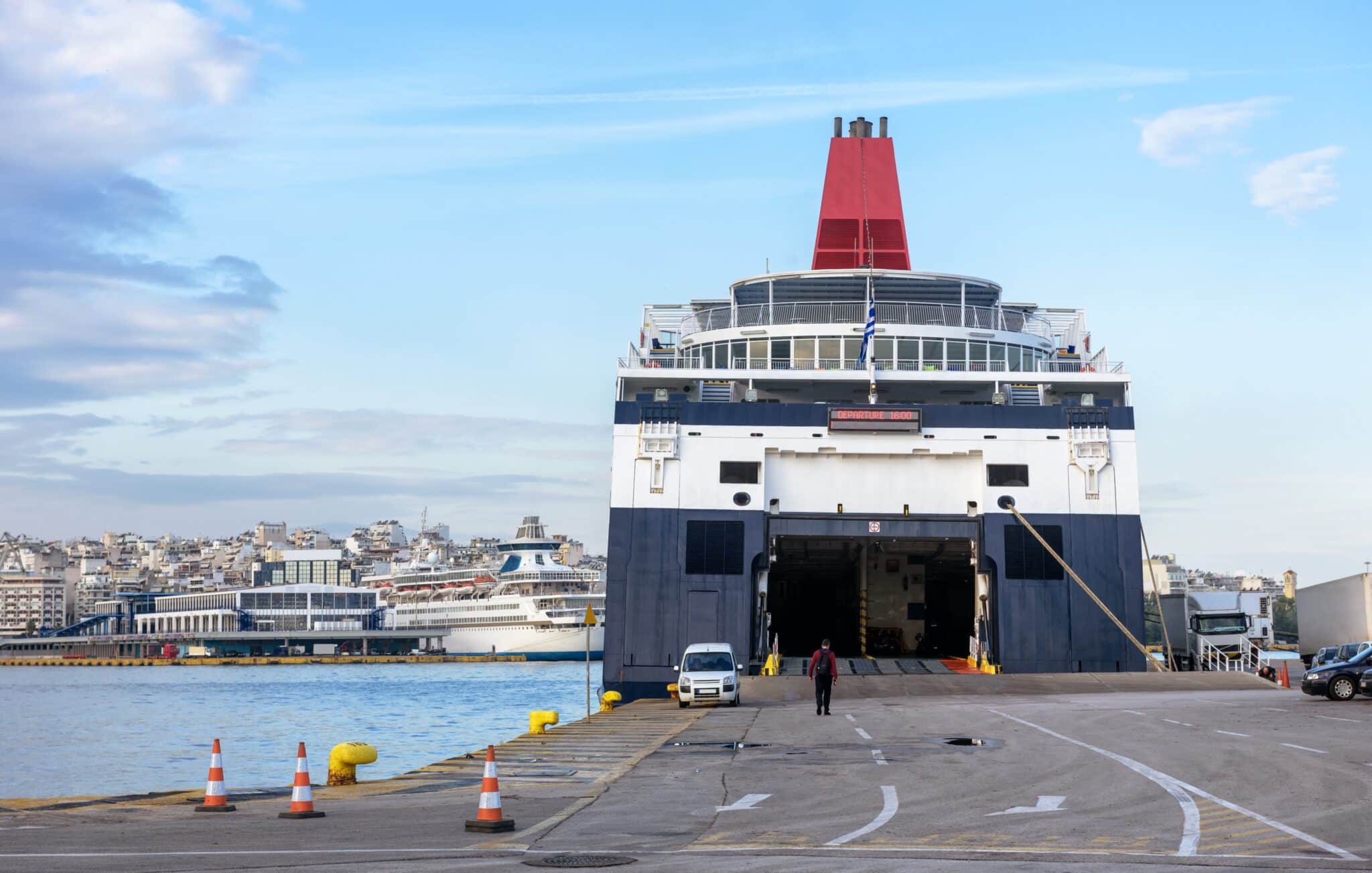 Ferry,Boat,Loading,Or,Unloading,In,Seaport,Of,Piraeus,Near